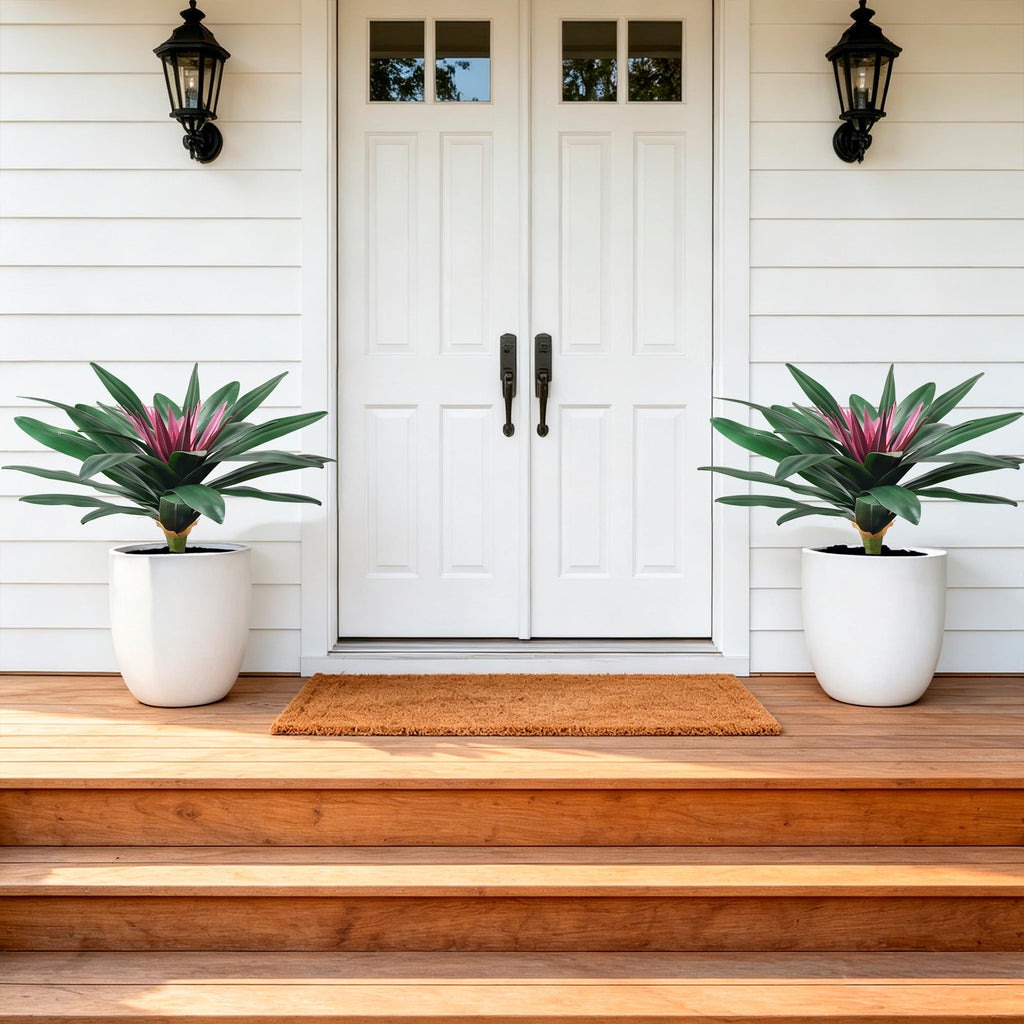 Fake Plants, 2 Pcs 21.7 Inch Bromeliads Large Artificial Plants Outdoor Faux Plants UV Resistant Realistic Tropical