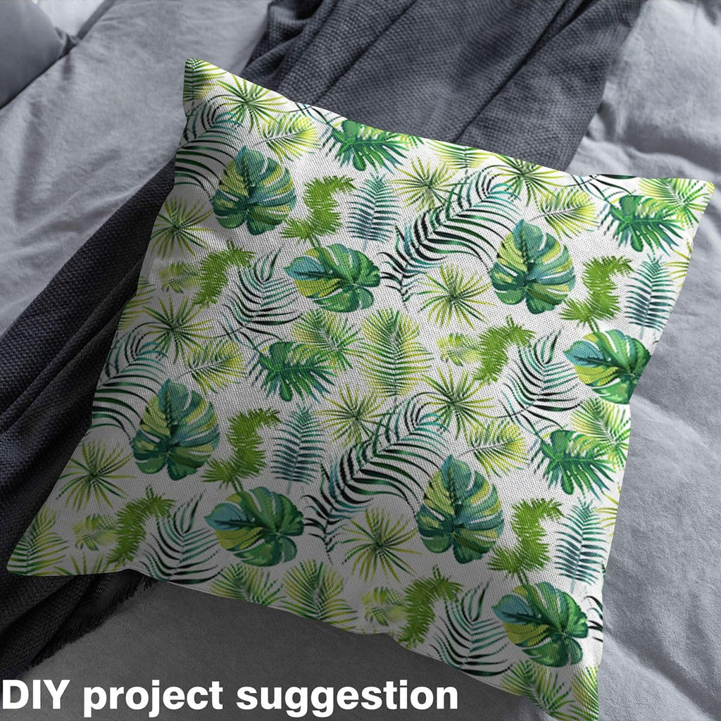 Green Plants Fabric by The Yard, Tropical Palm Leaves Soft Polyester No Stretch Fabric for Sewing Lover, Natural