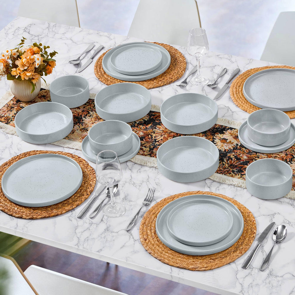 Stoneware Dinnerware Set with Salad Bowls, 24 Piece Kitchen Dinner Dish Set for 6, Plates and Cereal Pasta Bowls