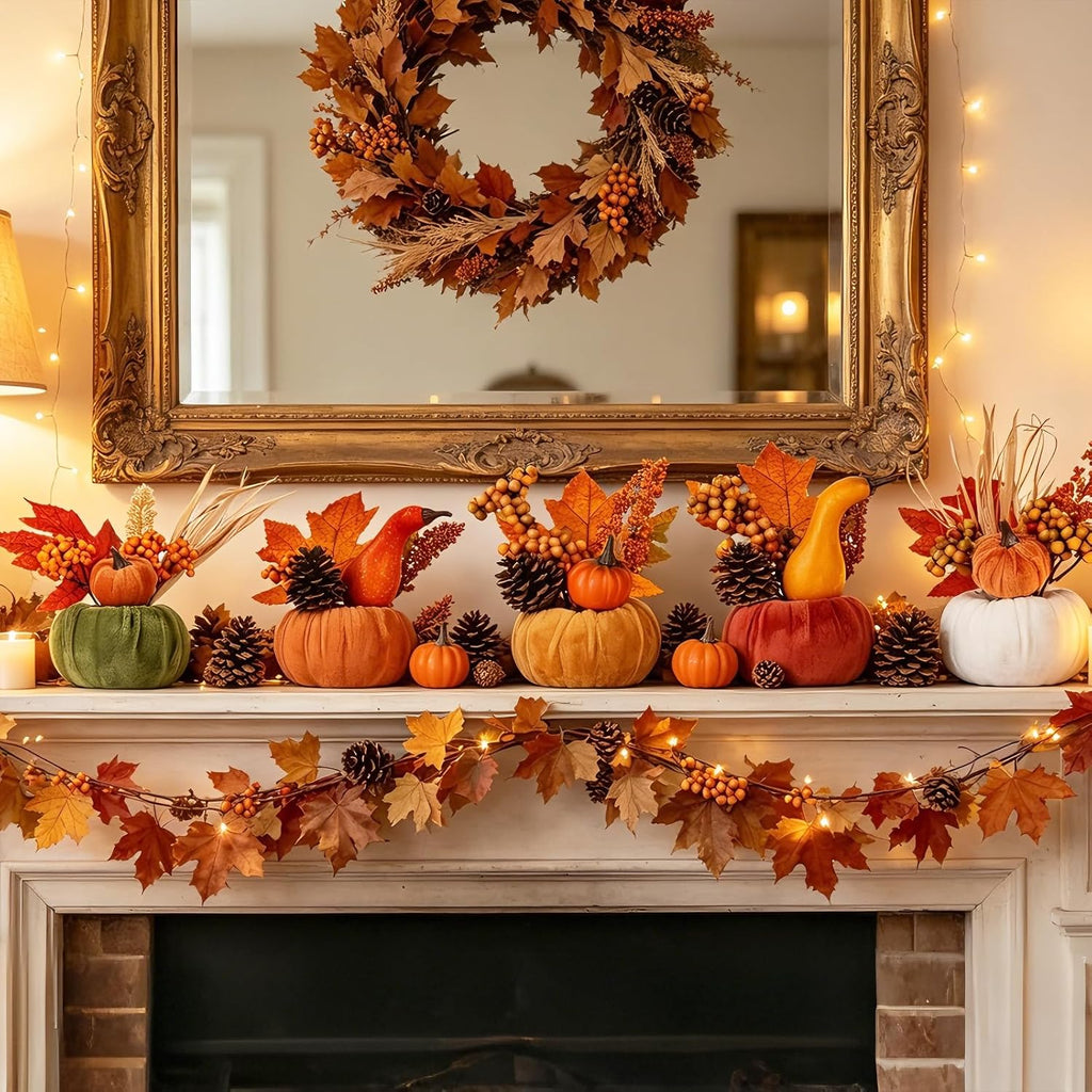 Fall Thanksgiving Pumpkins Decor for Autumn Home Indoor Decorations - Set of 5