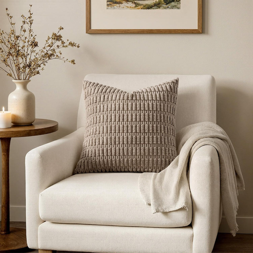 Pack of 2 Corduroy Decorative Throw Pillow Covers 18x18 Inch Soft Boho Striped Pillow Covers Modern Farmhouse Home Decor