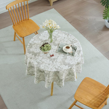 Round Tablecloth 60" 100% Waterproof Fabric - Wipe-Clean, Tear-Proof Decorative Table Cover for Indoor & Outdoor