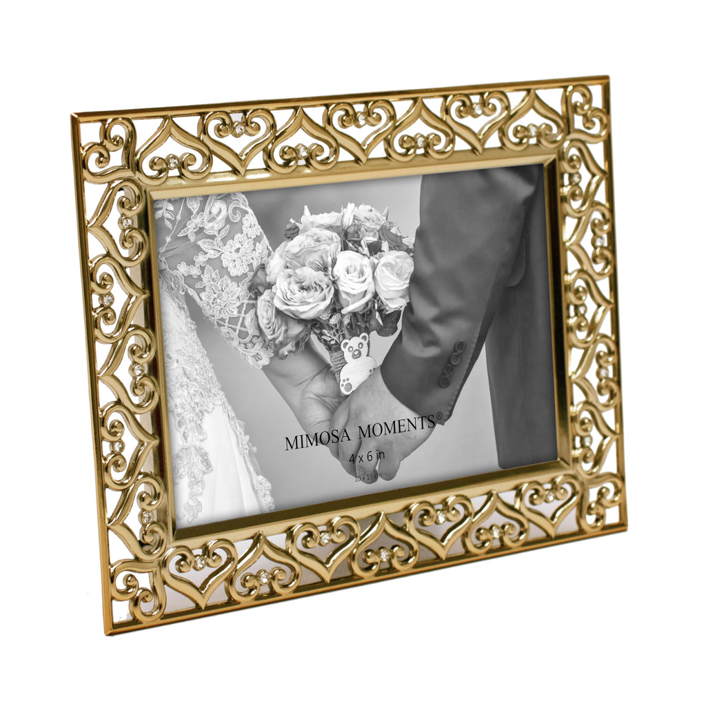 4x6 Brass tone Heart Border Metal Picture Frame