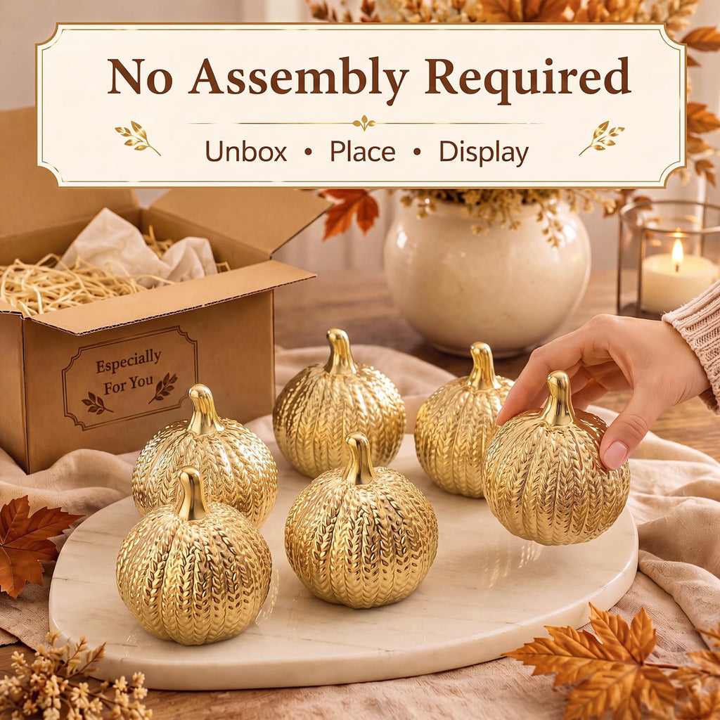 6 Pcs Gold Ceramic Pumpkin Fall Decoration for Table Centerpiece