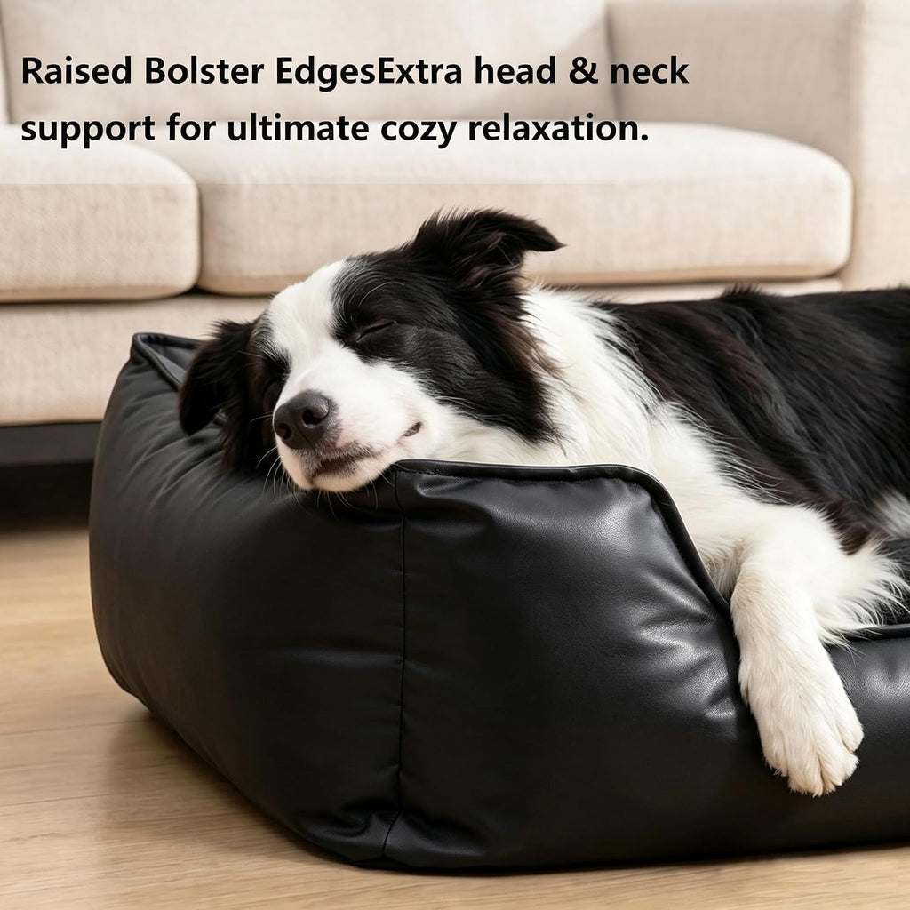 Faux Leather Dog Bed, Waterproof Cat Sofa Bed with Non-Slip Bottom