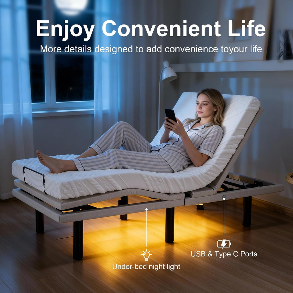 Froman TXL Adjustable Bed Frame with, Massage, Head Top Pillow Tilt