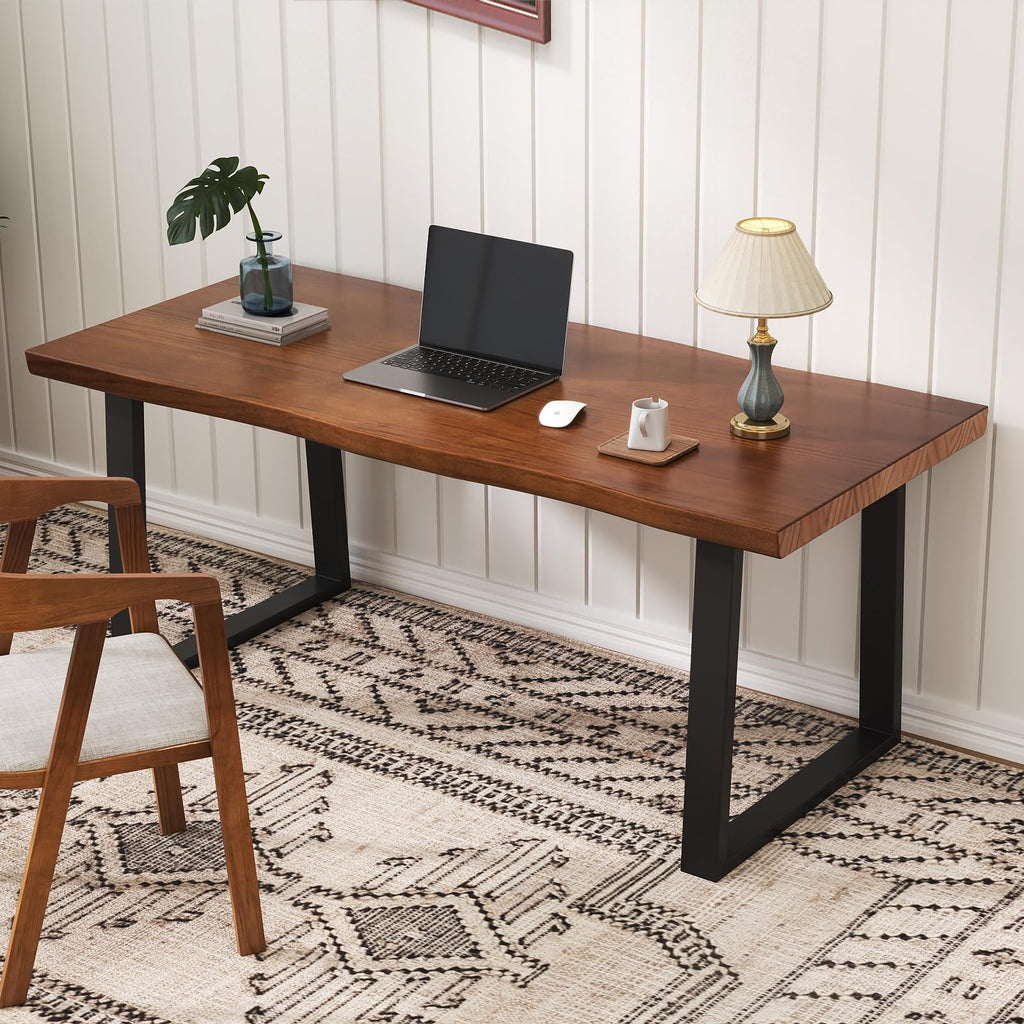 Solid Wood Administrative Computer Desk - Rustic Style Large Office Desk, Modern Minimalist Workstation, Ideal for