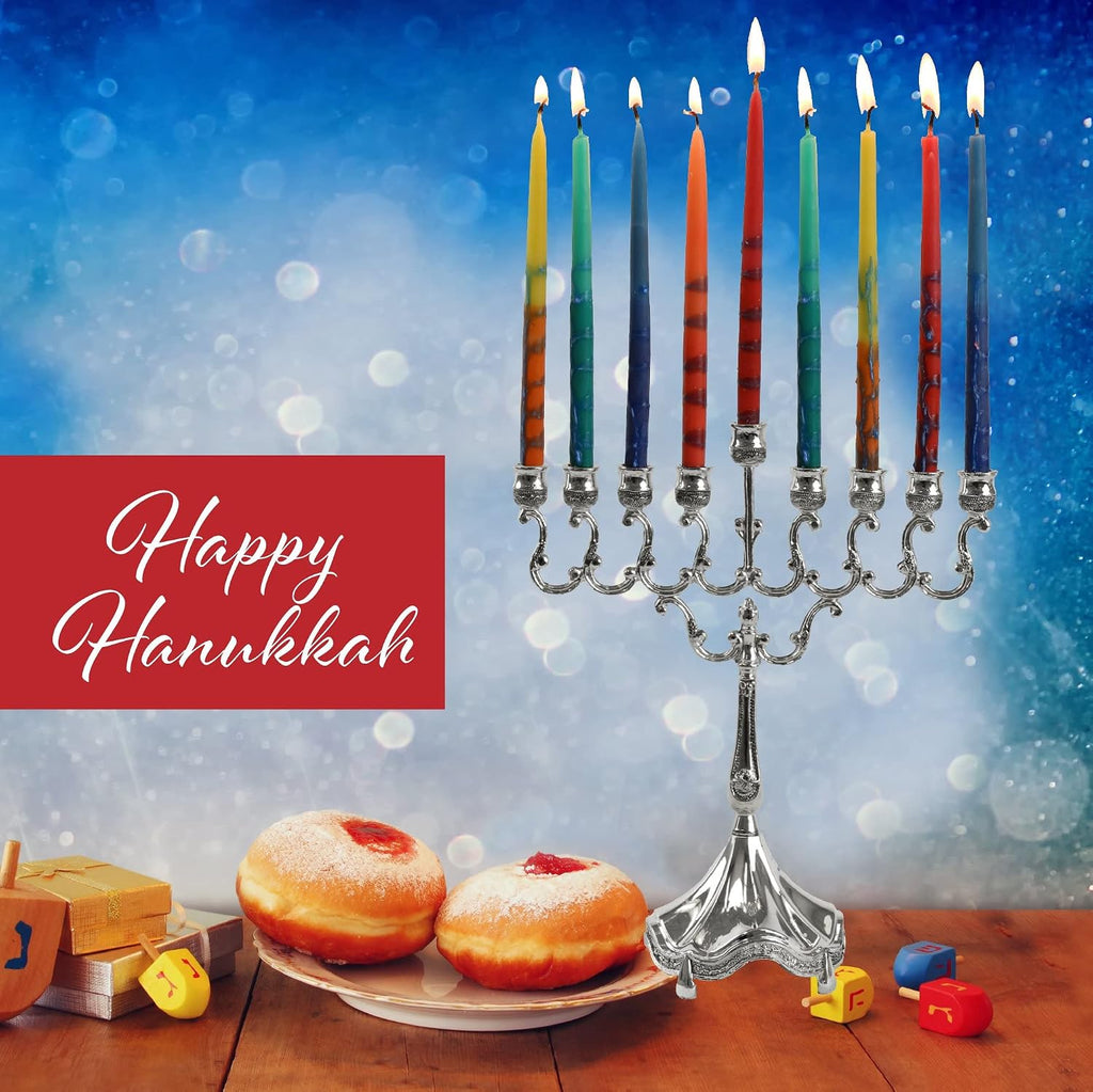 Beeswax Chanukah Candles Standard Size Fits Most Menorahs - Decorated Multi Colored Beeswax Hanukkah Candles - Set of 45
