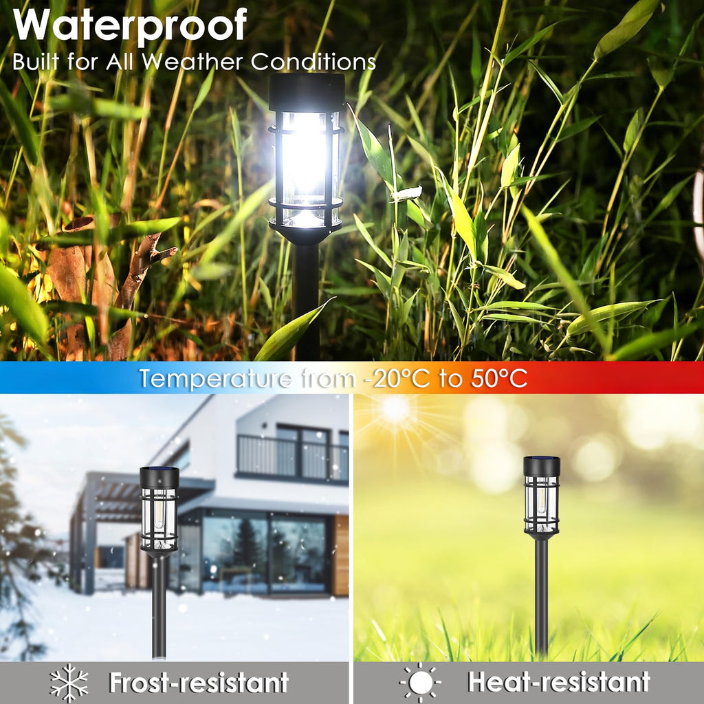 Solar Pathway Lights Outdoor, 8 Pack Metal Glass Solar Lights Outdoor Waterproof Auto On/Off Landscape Path Lighting