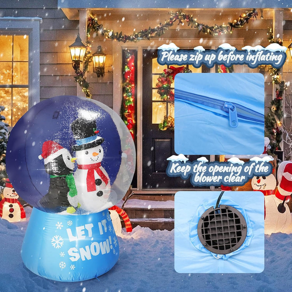 6 FT Christmas Animated Snow Globe Inflatables Snowman Penguin, [2024 Upgraded] Outdoor Decorations with LED Lights