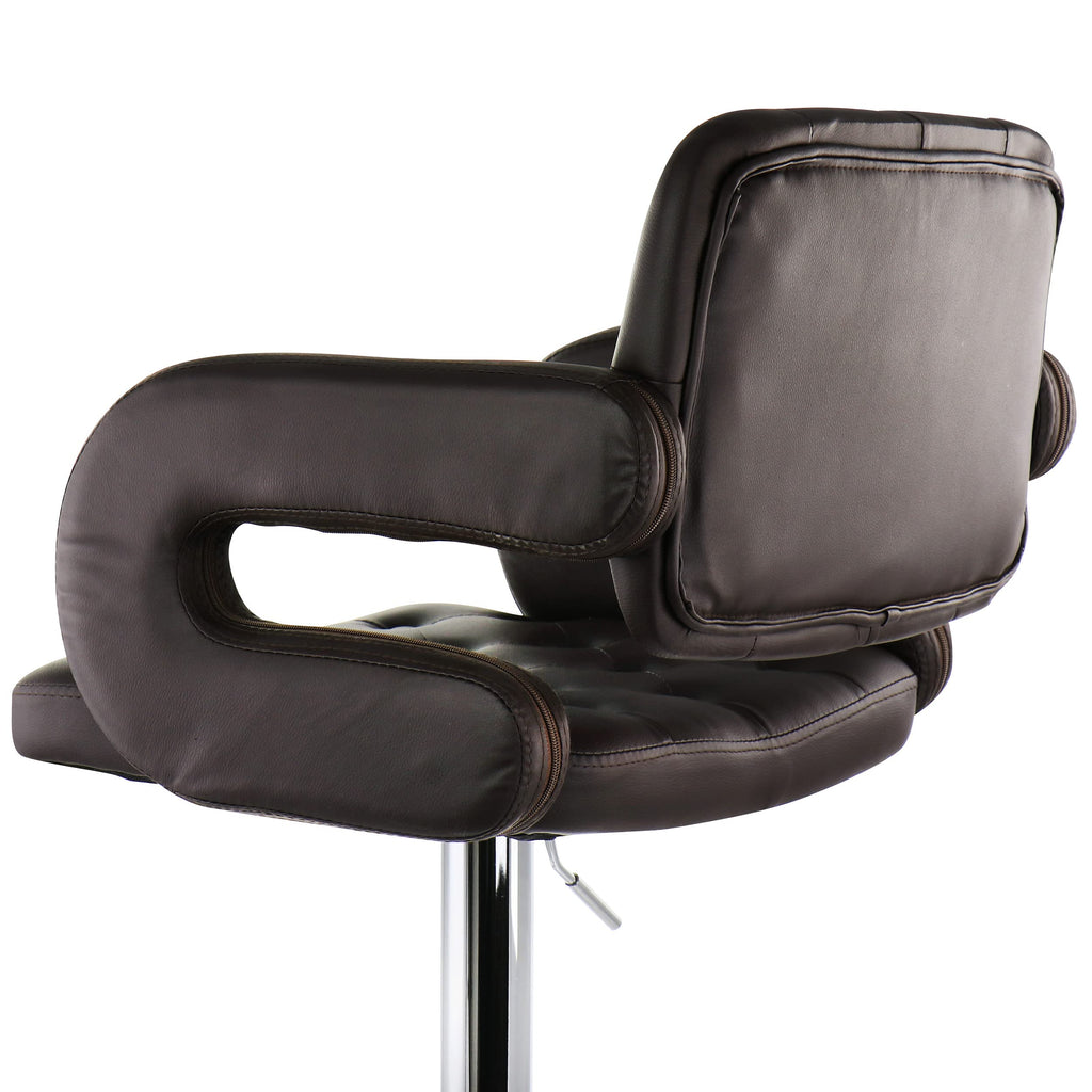 Faux Leather Tufted Bar Stool in Brown with Chrome Base and Adjustable Height
