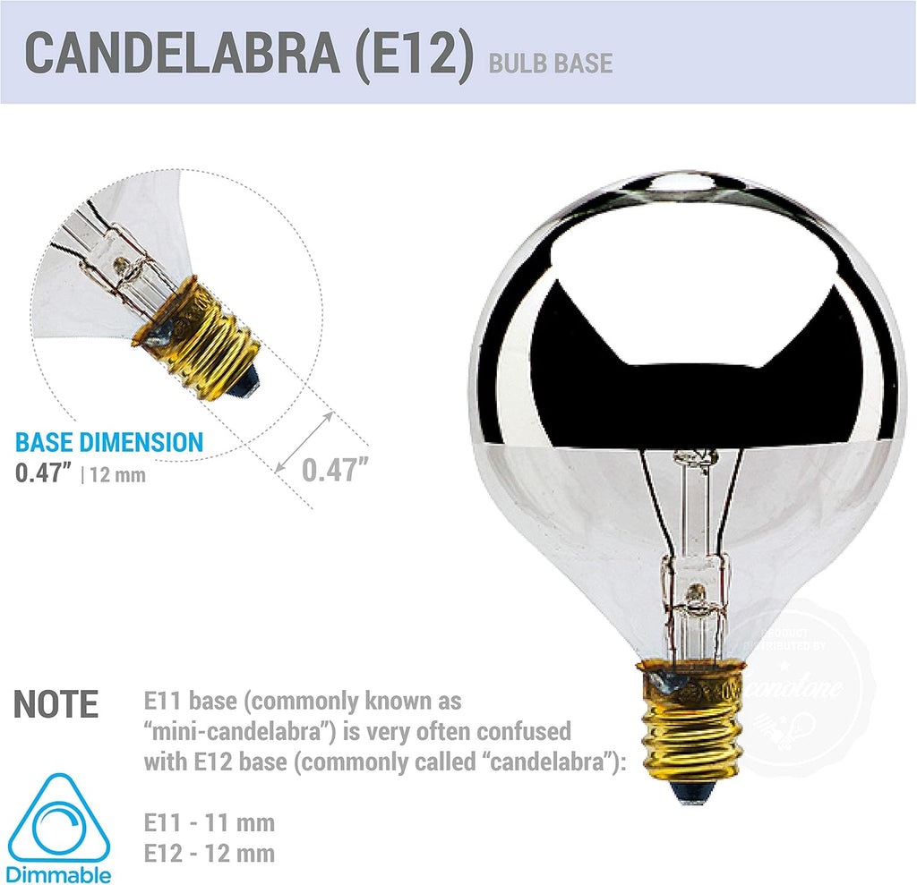 G16.5 Silver Crown Incandescent Globe Light Bulb, 25W, E12 Candelabra