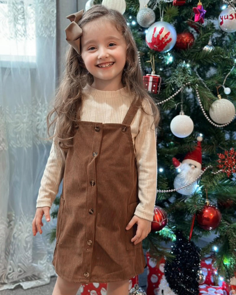 Toddler Little Girl Fall Outfits Corduroy Overall Dress Set