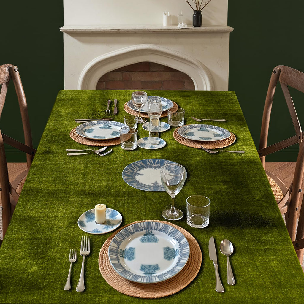 Rectangle Velvet Ruffle Tablecloth 60x102 Inch Christmas Olive Green