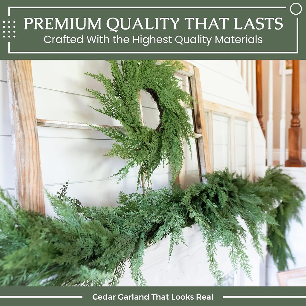 Real Touch Cedar Garland Artificial Realistic, Faux Cedar Garland Realistic, Realistic Christmas Garland for Mantle