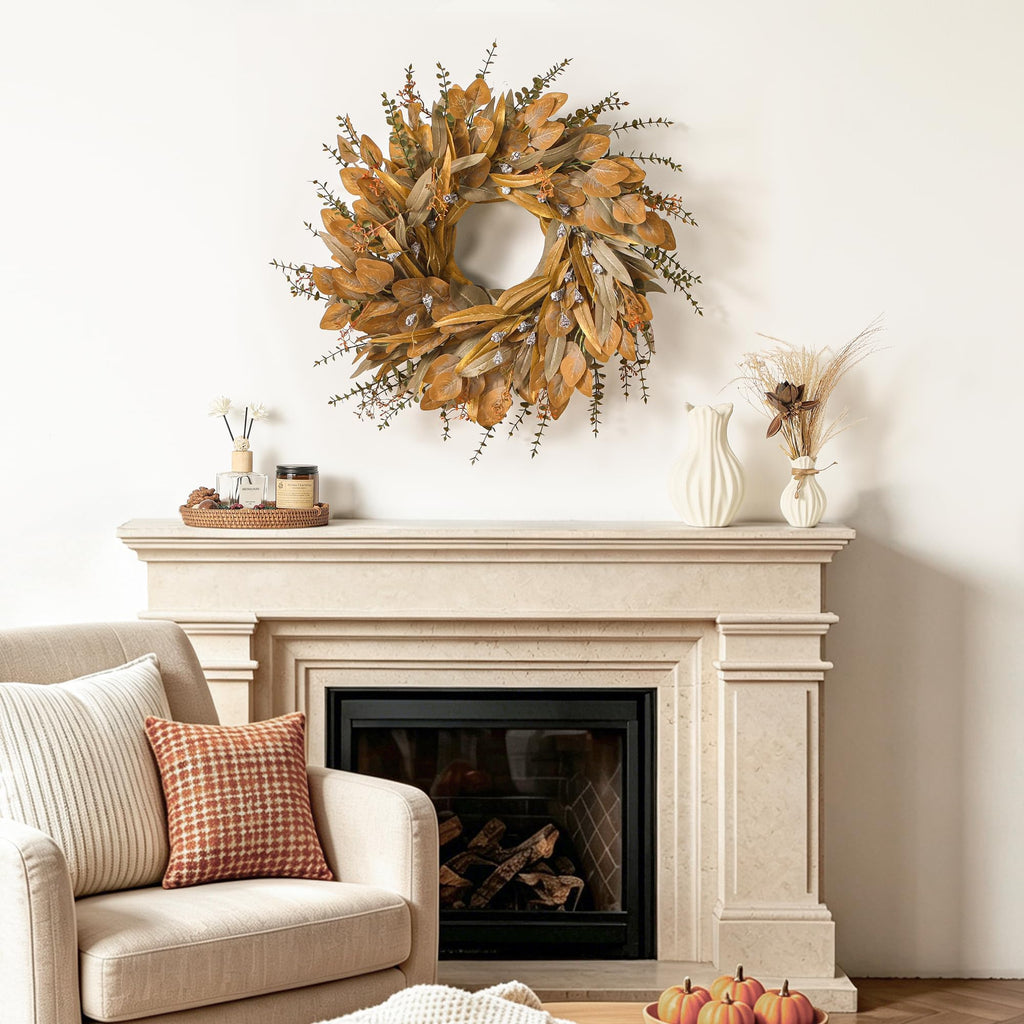 26'' Fall Wreath with Eucalyptus & Berries for Front Door Outdoor Decor