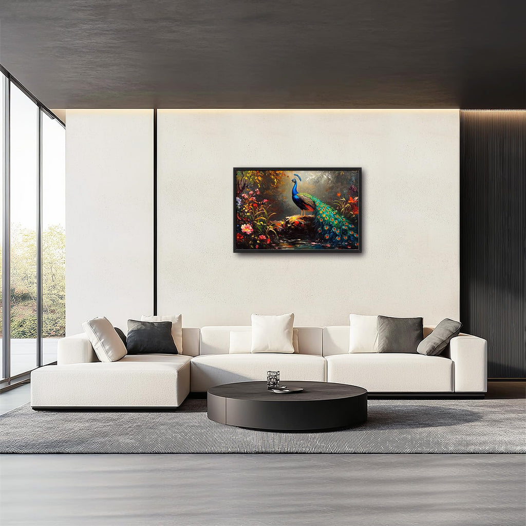 Large Blue Peacock Canvas Wall Art Decor 36''x24''
