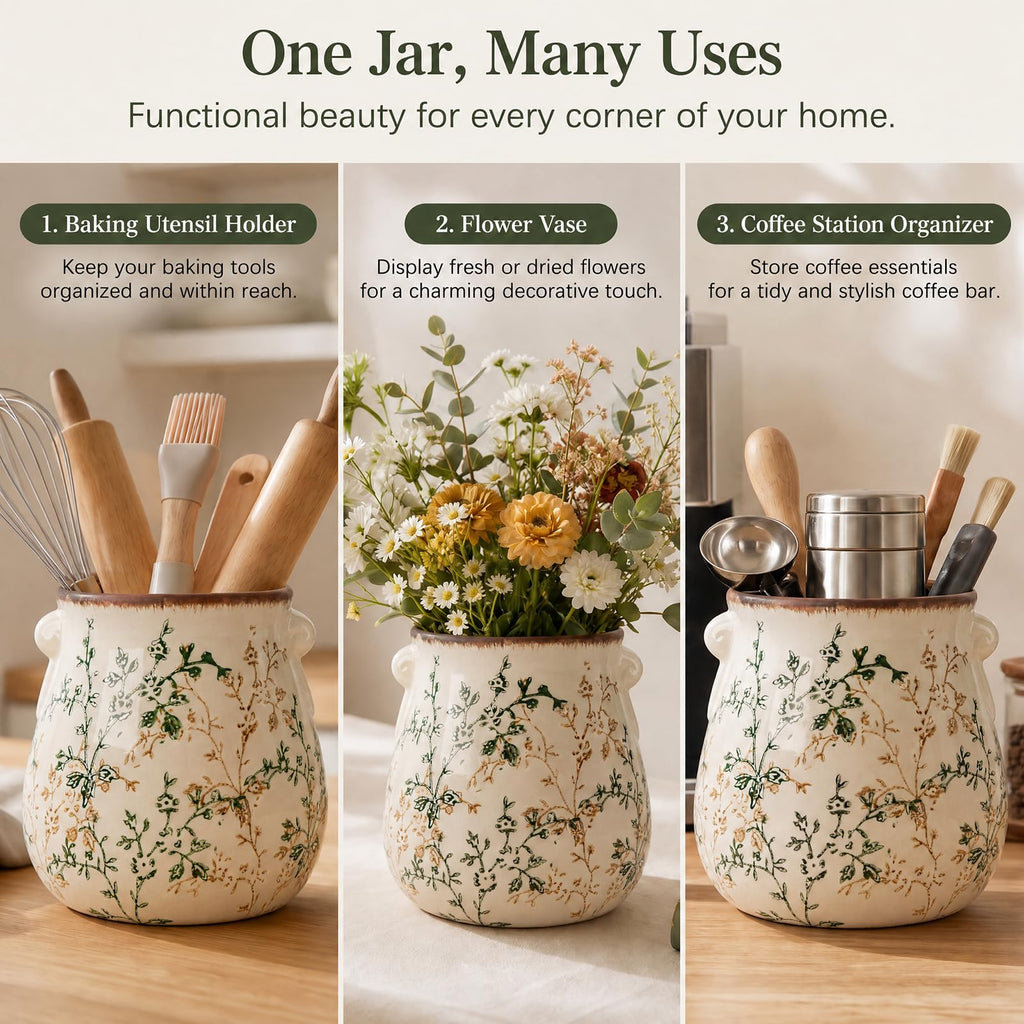 Utensil Holder Counter Ceramic Cooking Utensil Crock Organizer for Countertop Heavy Large Holder for Spatulas Spoons