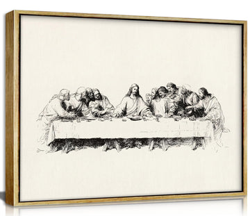 Framed The Last Supper Sketch Wall Art, Christian Religious Canvas Print Poster, Minimalist Bible Wall Decor Bedroom