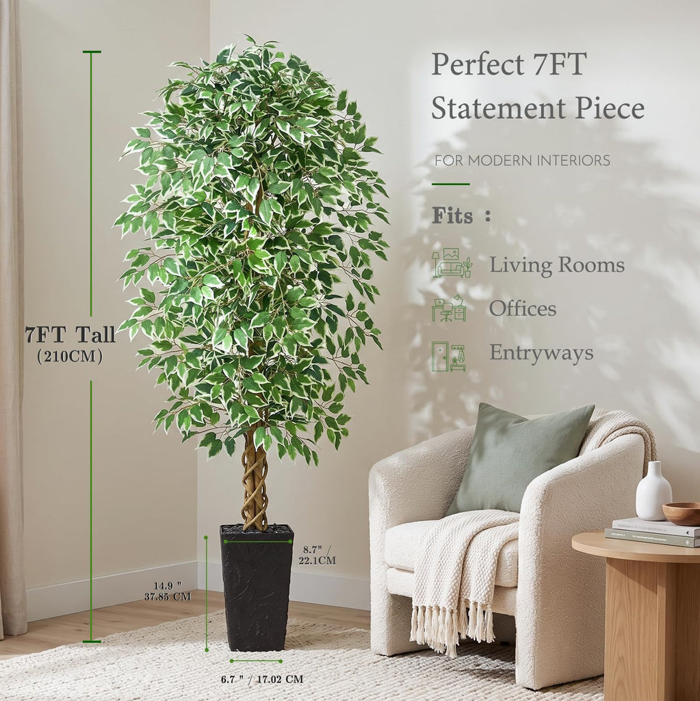 Ficus Tree 7FT, Large Fake Tree Decor (Black Planter)