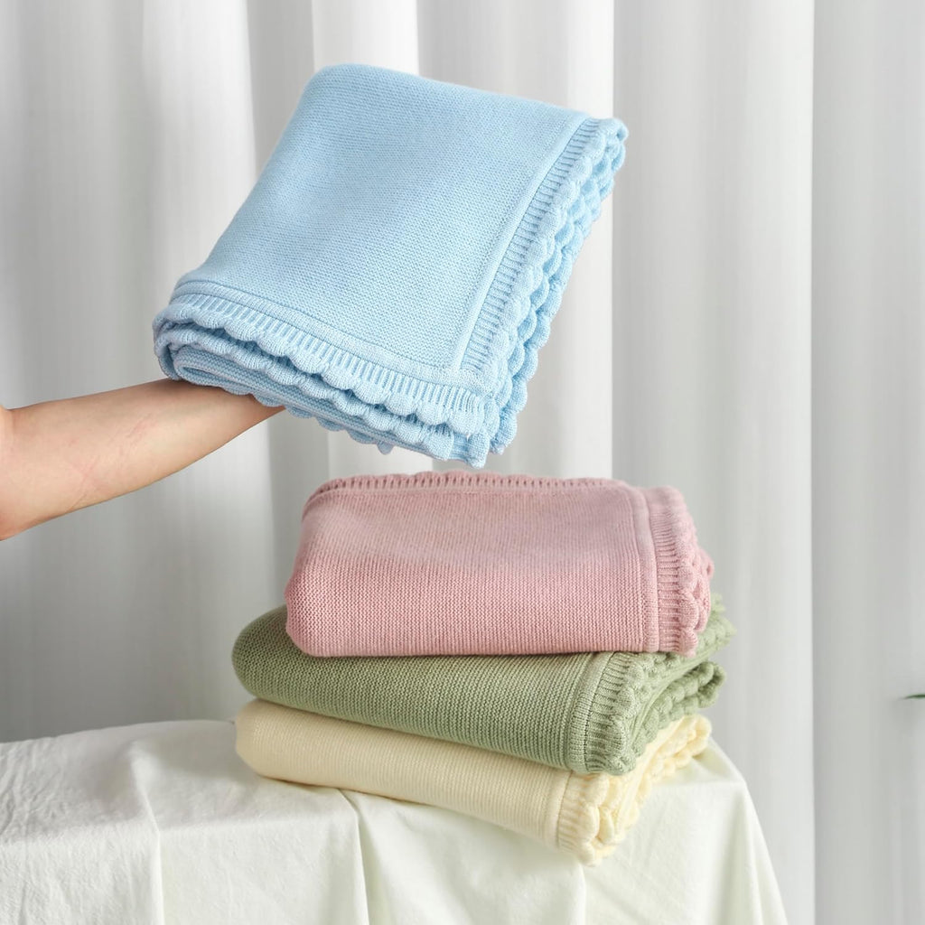 Knit Baby Blanket Soft Warm Newborn Receiving Swaddle Blankets Cozy for Crib Infant Boy Girl 40x30in Creamy White