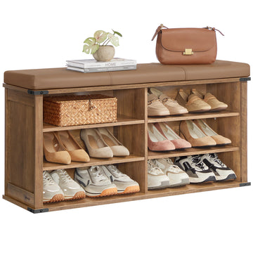 Shoe Storage Bench with Removable Cushion, Adjustable Shelves