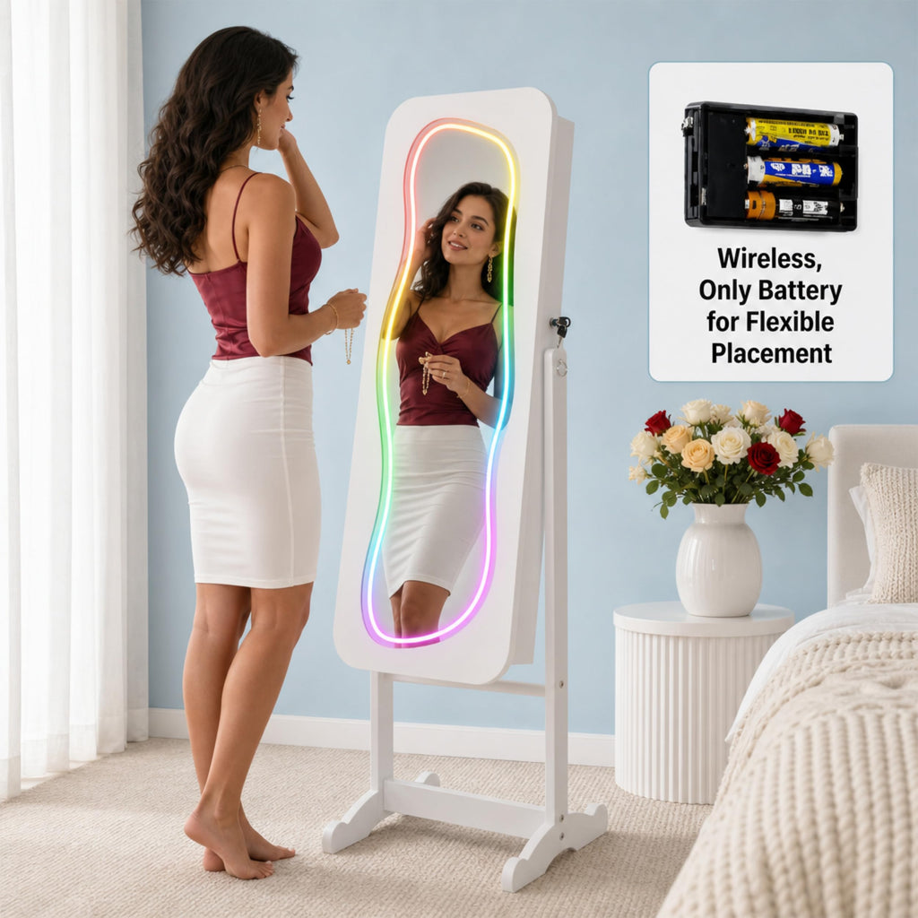 Jewelry Cabinet with LED Mirror, RGB Lighting Mirror with Storage