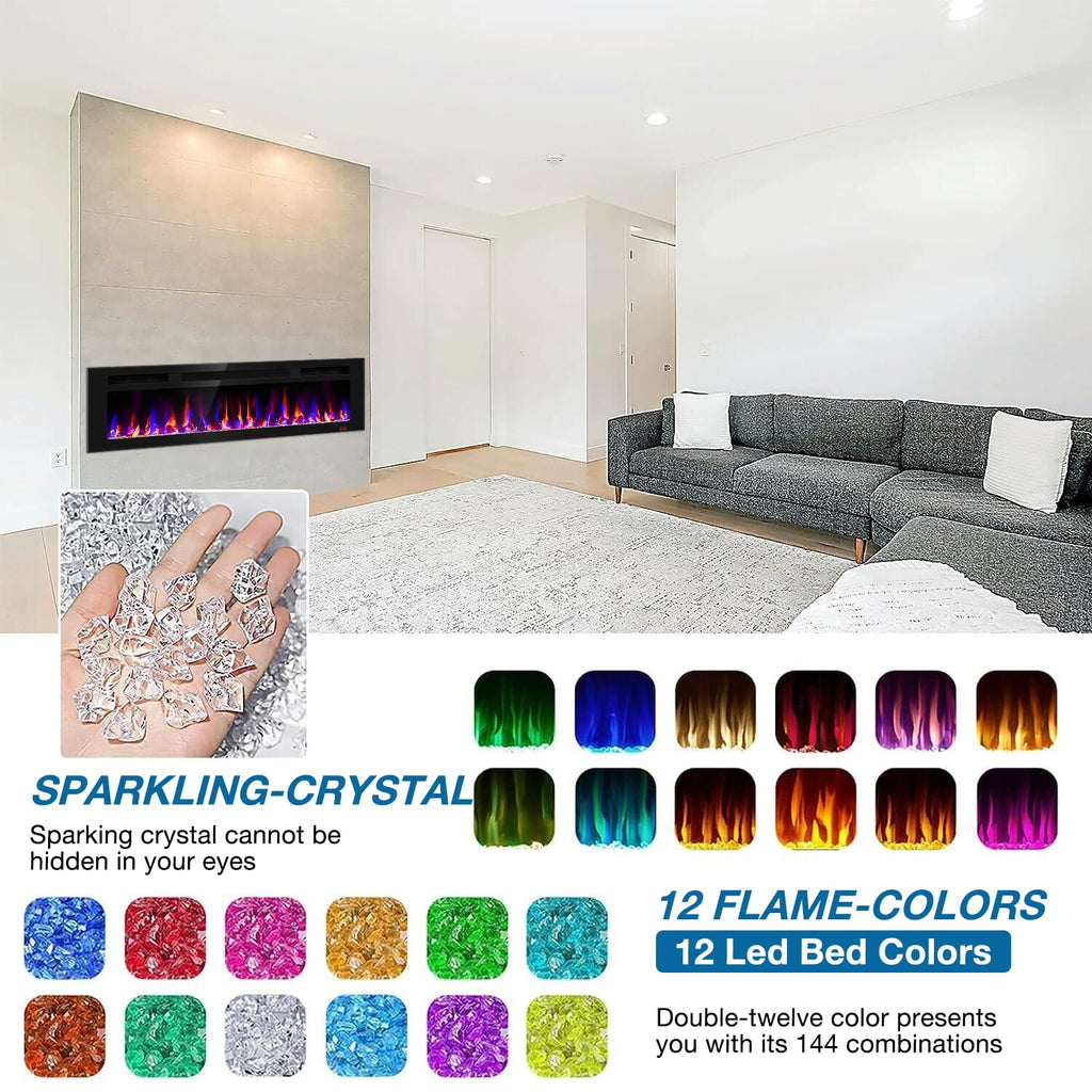60 Inch Electric Fireplace Recessed and Wall Mounted, Fireplace Heater and Linear Fireplace, Ultra-Thin Electric