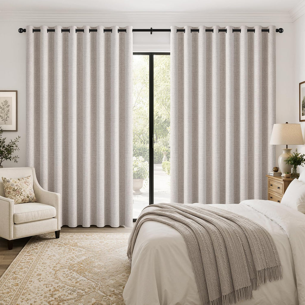Extra Wide 100% Blackout Linen Curtains 100x84 Ivory