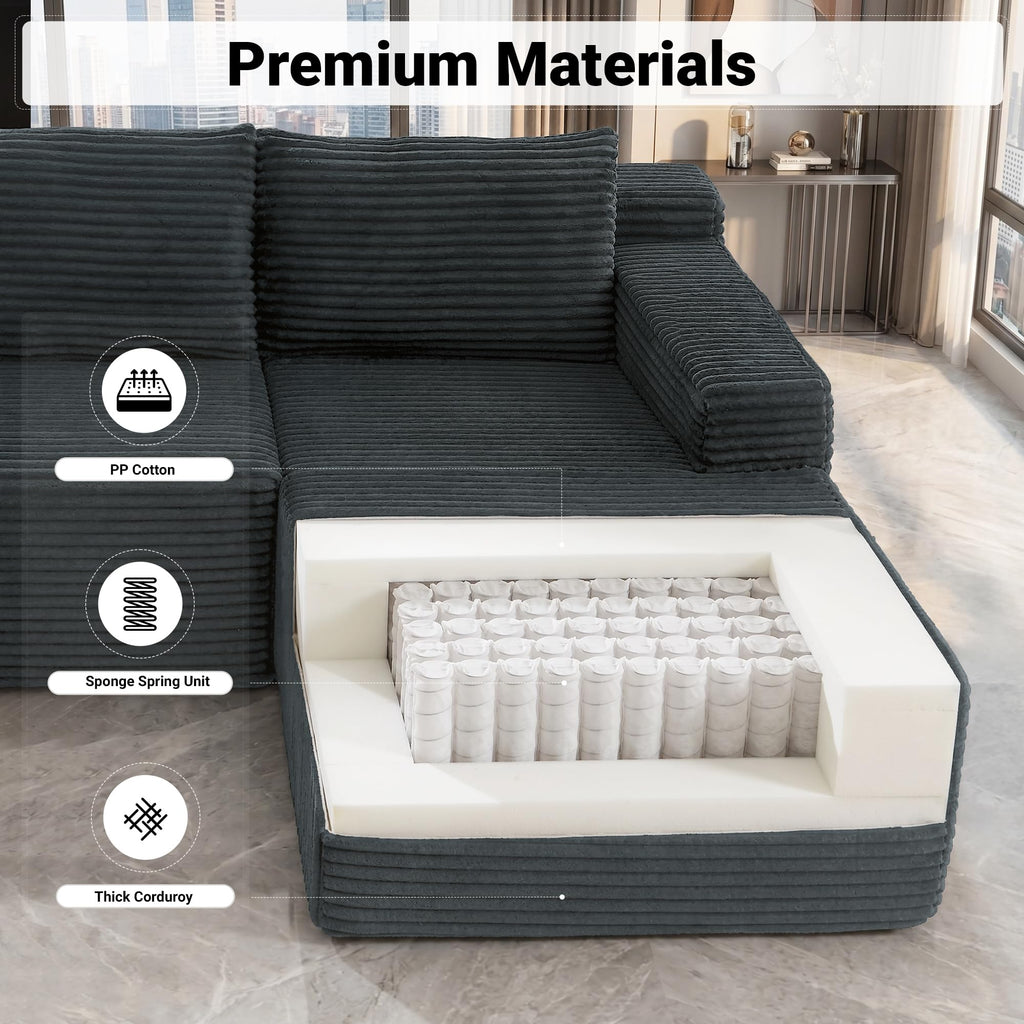 97" Cloud Sectional Couch, Modern Modular Sectional Sofa with Deep Seat, Corduroy Boneless Couches with L-Shape Chaise