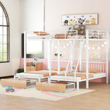 Heavy Duty Metal Triple Bunk Bed, Full Over Twin Over Twin Bunk Bed with Storage Drawers