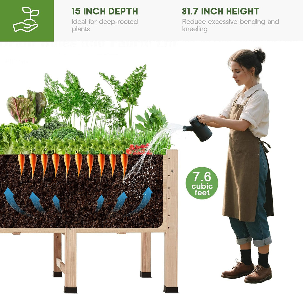 4x2 Ft Raised Garden Bed with Legs and Drainage Holes | 16 Inch Deep Elevated Wood Planter Box for Vegetables
