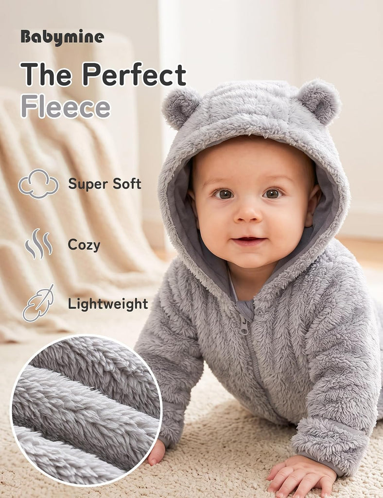Baby Hooded Fleece Romper Long Sleeve Onesie Outwear Outfits