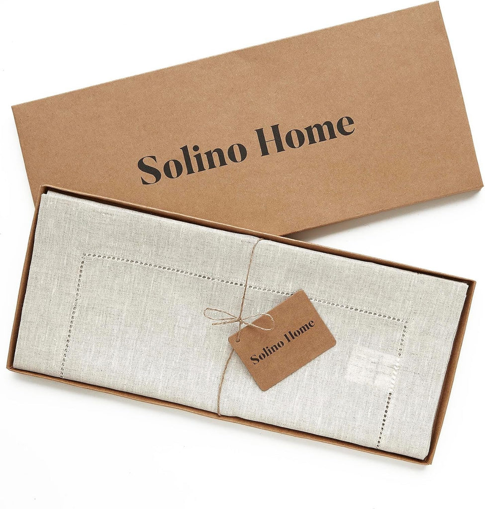 100% Linen Table Runner Natural, Classic Hemstitch 14 x 108 in | Table Runners for dining and console tables, soft