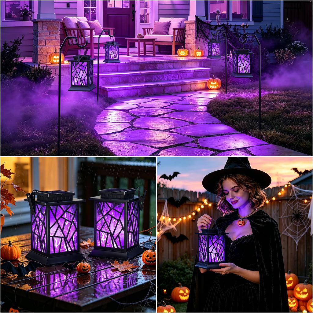 Solar Lanterns Outdoor Waterproof, Flickering Flame Hanging Solar Lights