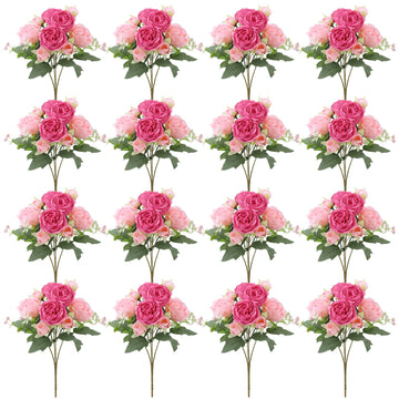 16 Pack Pink Hot Pink Peonies Artificial Flower Bouquet