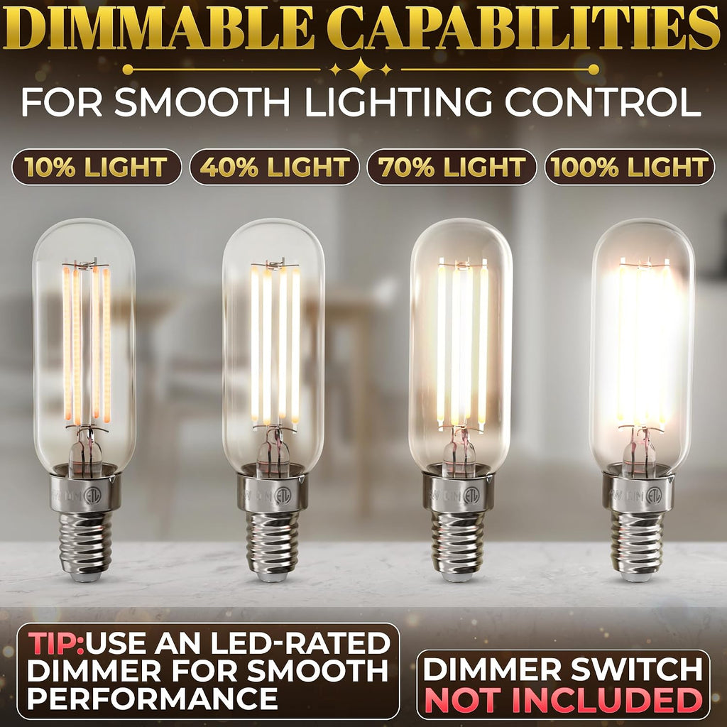LED E12 Light Bulb Dimmable Edison Bulbs, 4W 2700K 400LM T6 T25