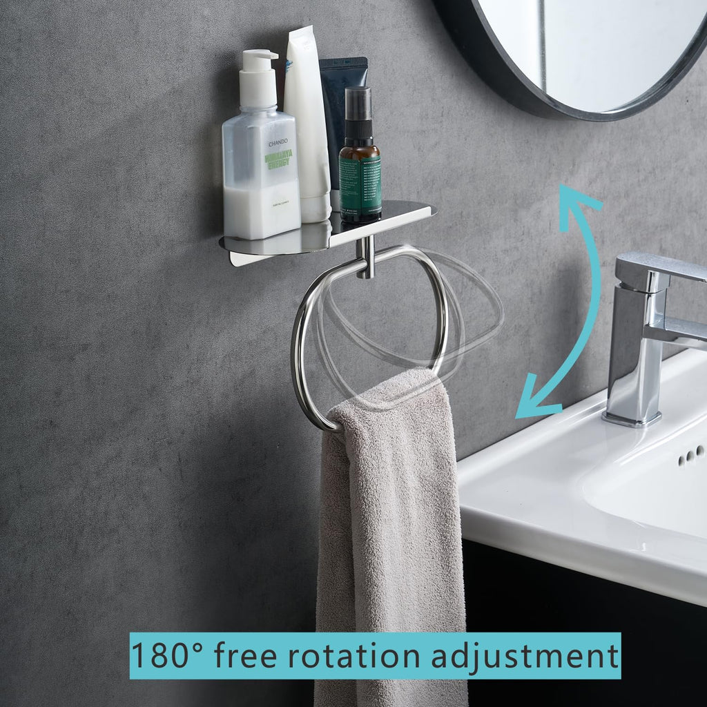 Towel Ring with Shelf, Two Installation Methods, 304 Stainless Steel