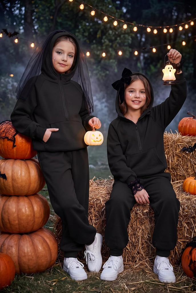 Girls 2 Piece Outfits Sweatsuit Half Zip Sweatshirt and Sweatpants