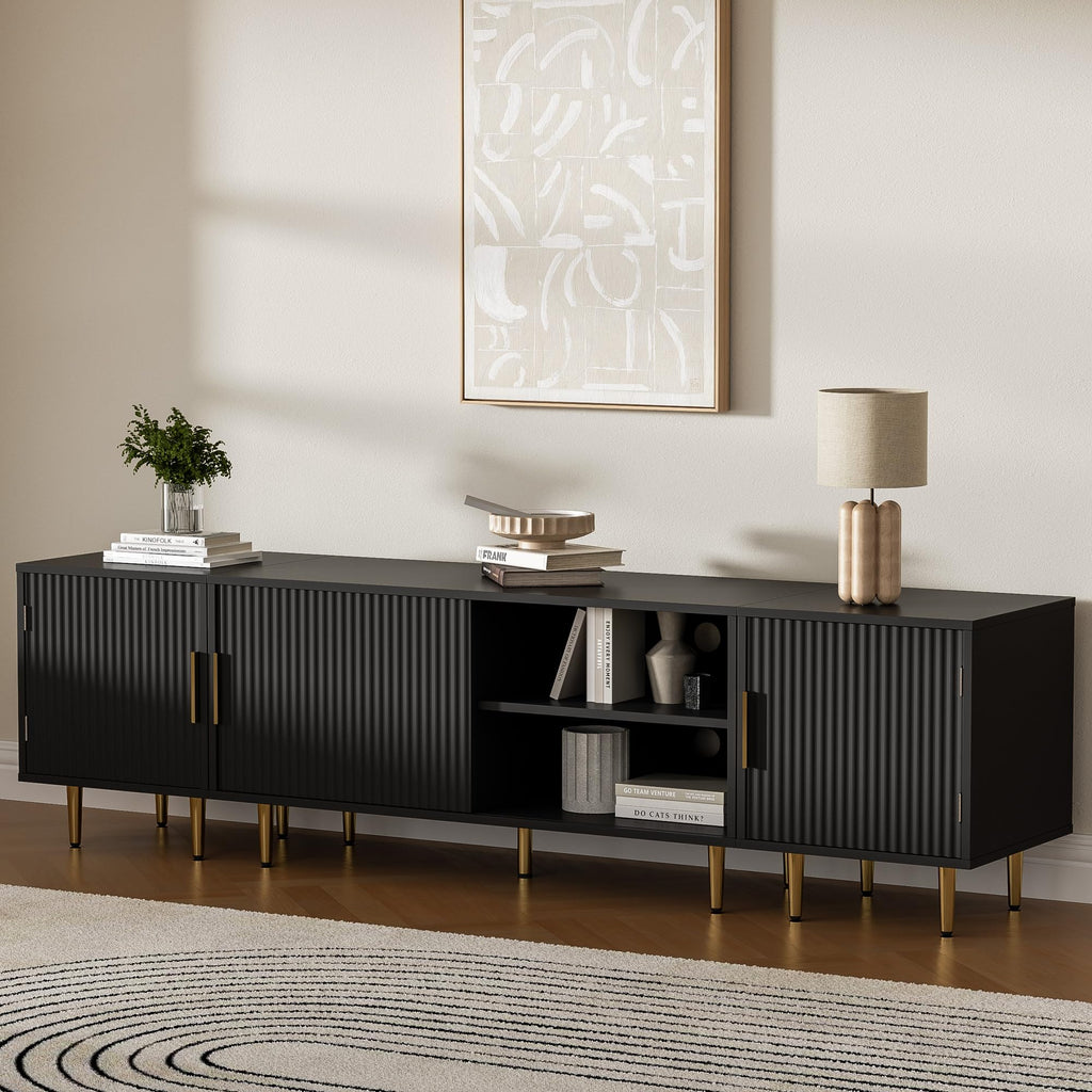 71"Modern Fluted TV Stand for 50/60/70/80 Inch TV, Black