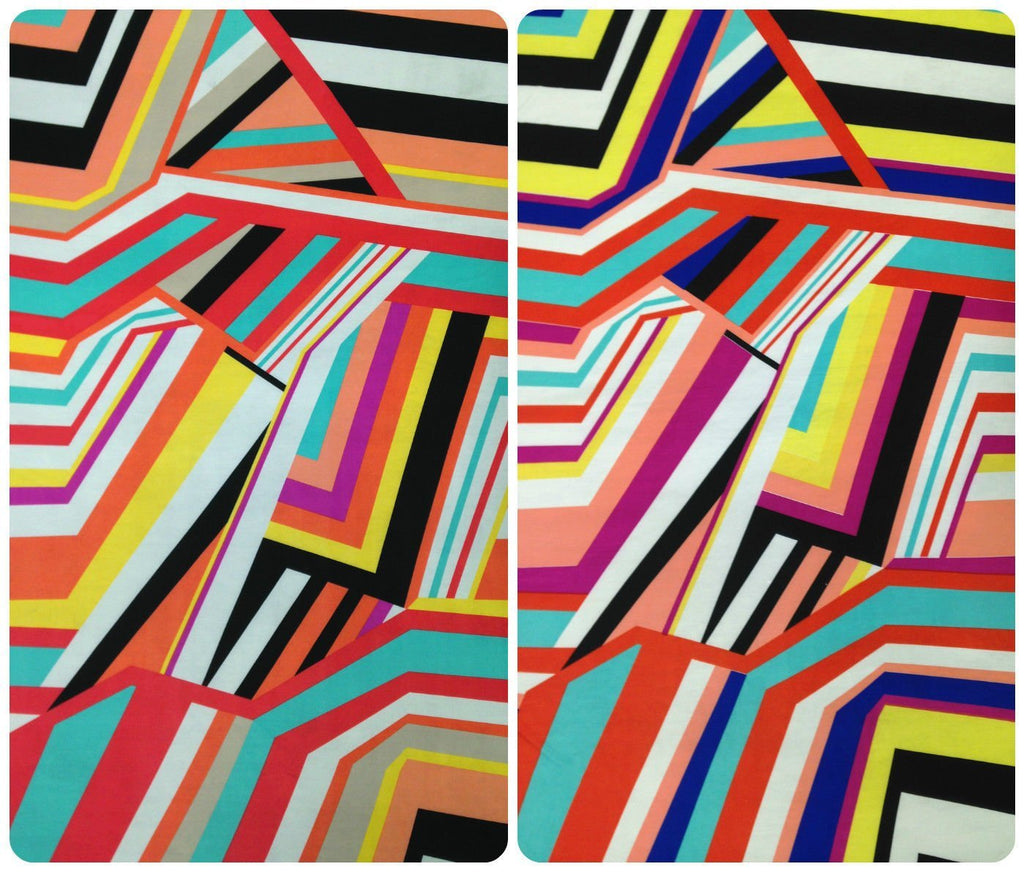 Big Geometric Lines Pattern on Stretch Lightweight Knit Jersey Polyester Spandex Fabric by The Yard (Tan/Multi)