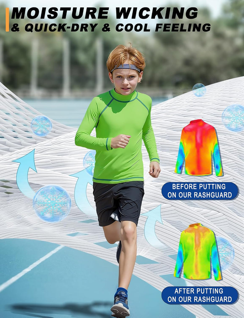 Boys Rash Guard Swim Shirt Long Sleeve Water Beach UPF 50+ Sun Protection