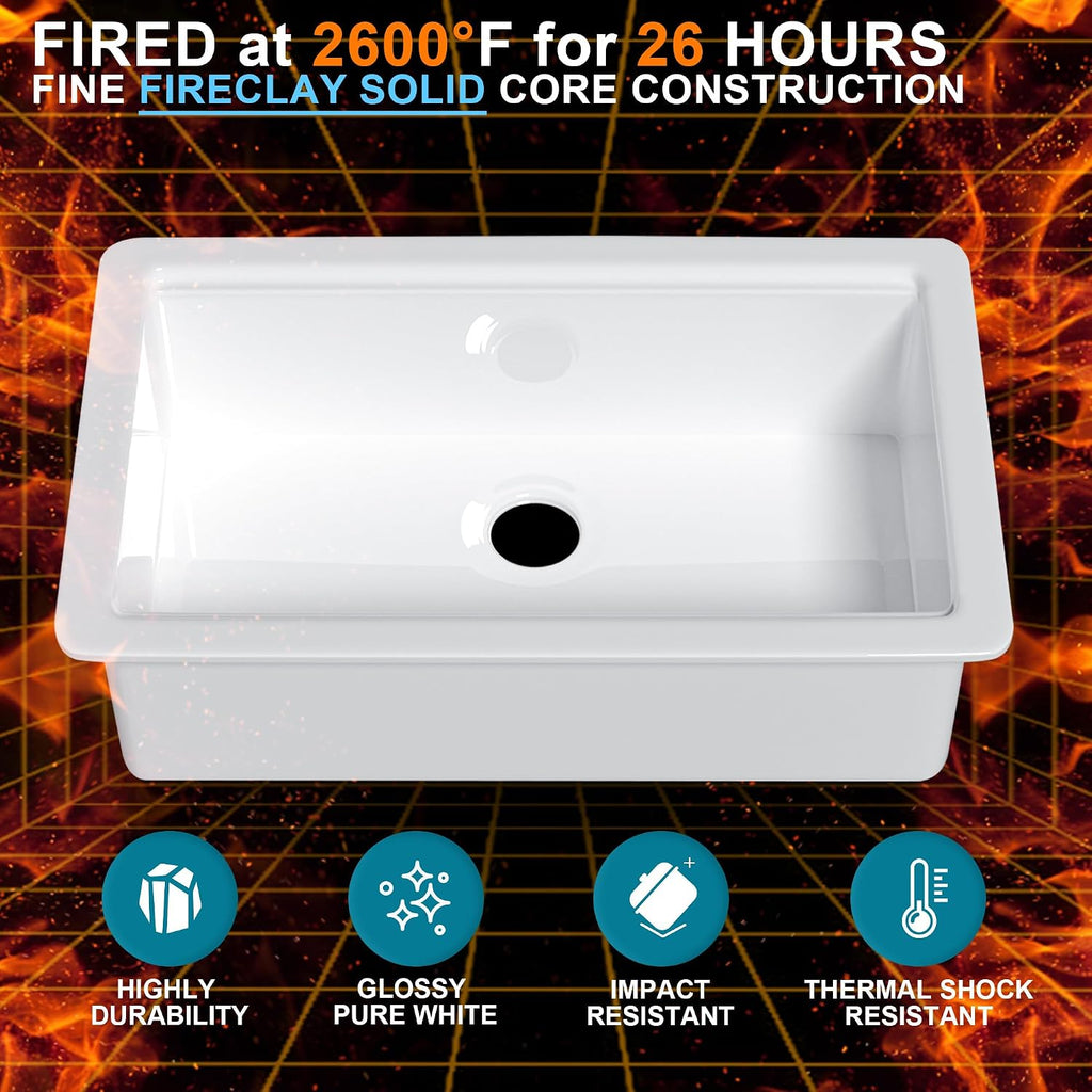 33" x 19" Undermount or Drop In Workstation Kitchen Sink White | Workstation & Island, Fireclay single bowl, Dual