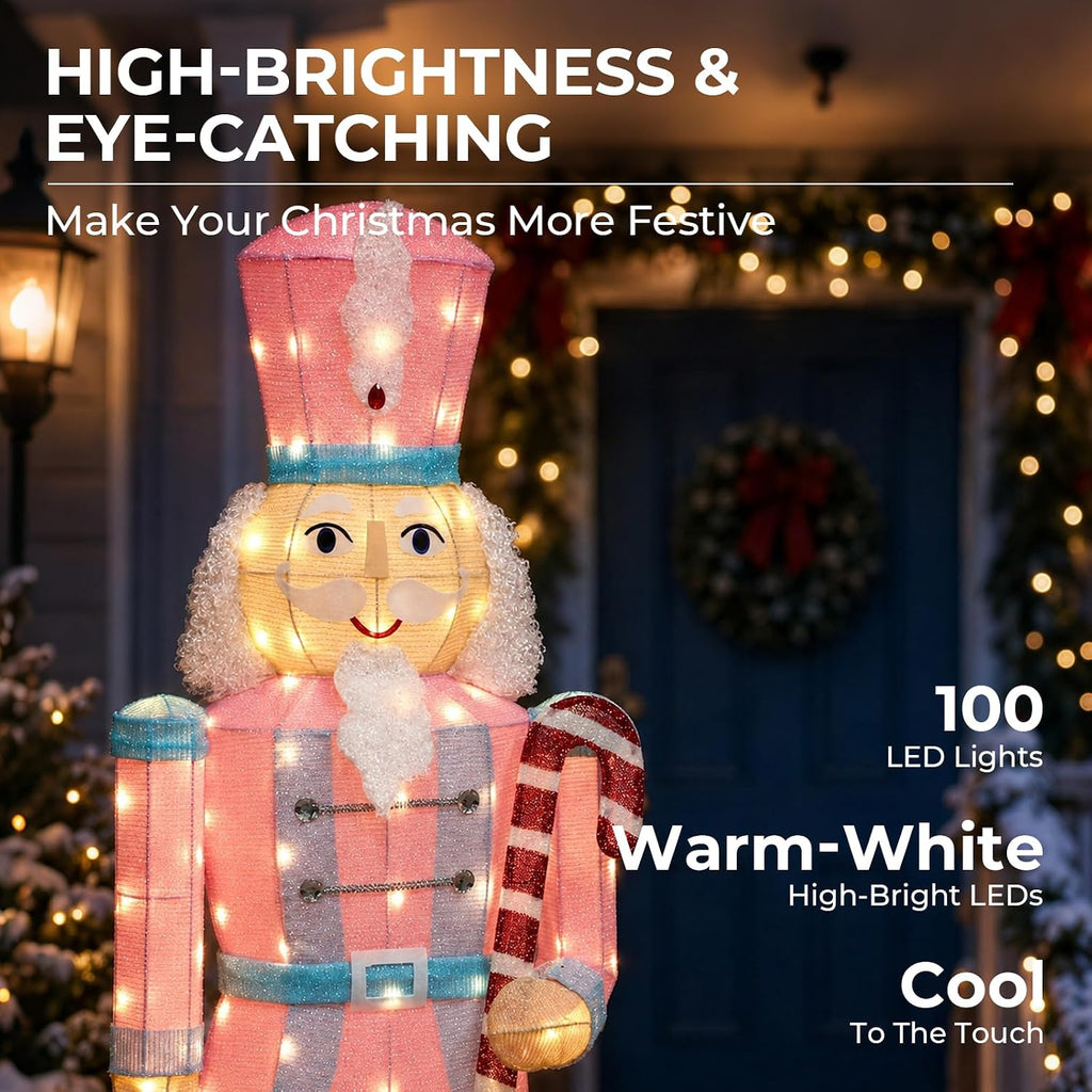 61-Inch Large Outdoor Nutcracker Christmas Decor with LEDs 5 Feet Lighted Large Nutcracker Lighted Christmas