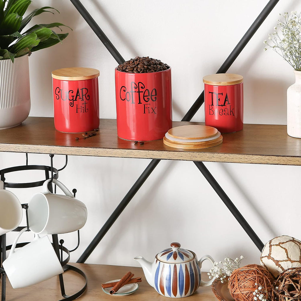 Kitchen Accessories Retro Collection, Ceramics, Canister Set, Red - Set of 3