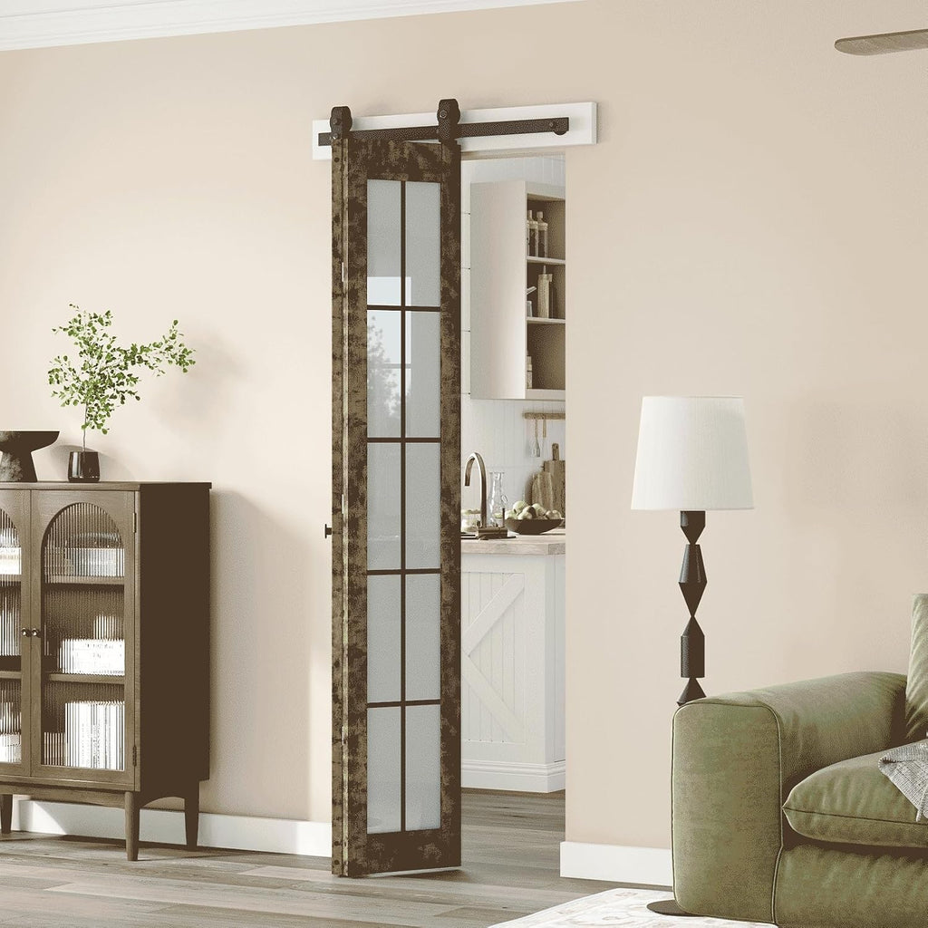 Preassembled Bifold Barn Door 30 x 84 in (Double 15x84in) with Bi-fold Door Hardware Kit, Frosted Glass Cross