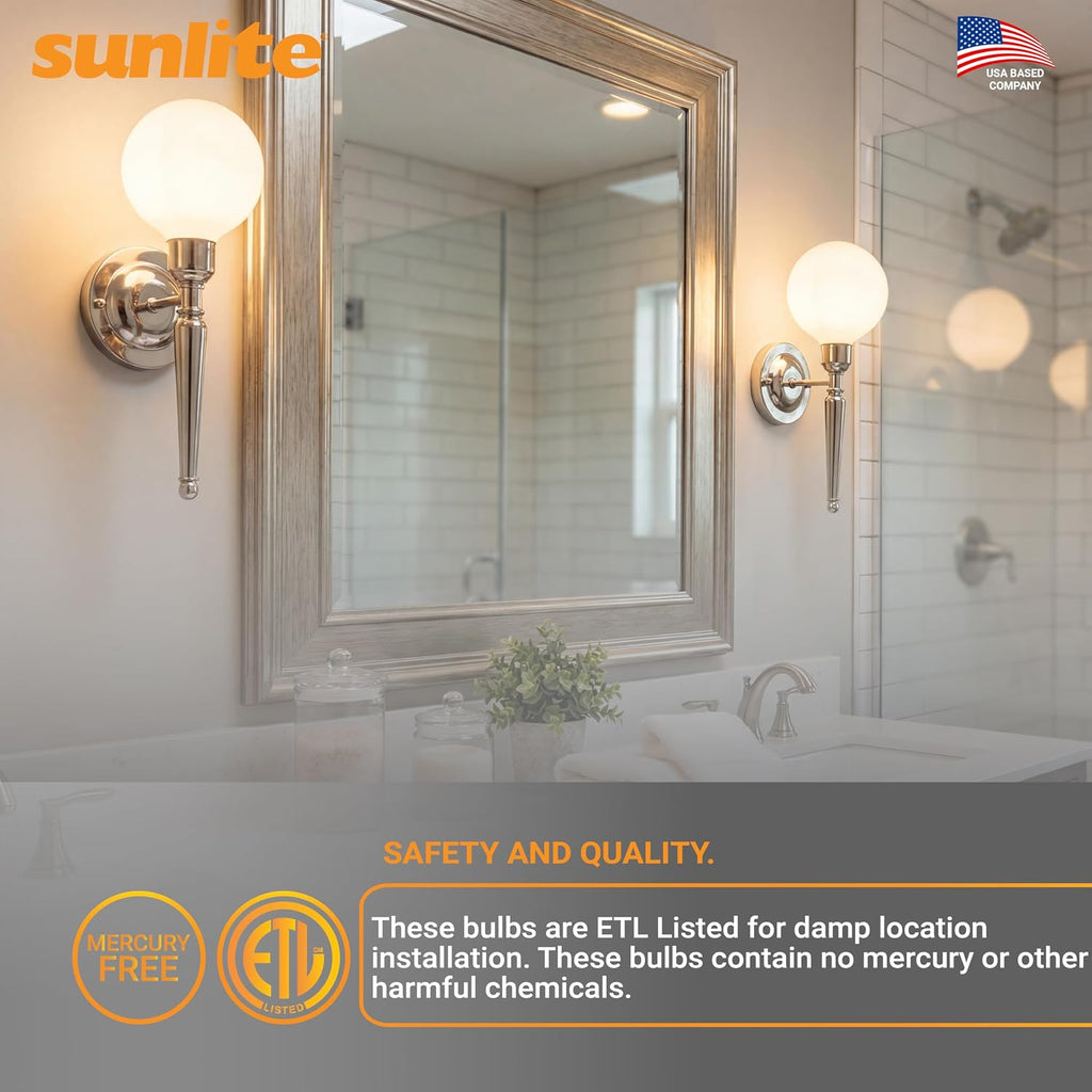 G16.5 Light Bulb LED, 5W (40W Equiv.), 350 Lumens, Dimmable, Type G Globe Shape E12 Candelabra Base, Short Bulbs