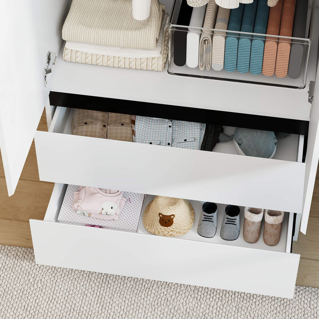 White Armoire Wardrobe Closet with 4 Drawers: 75" H x 63" W