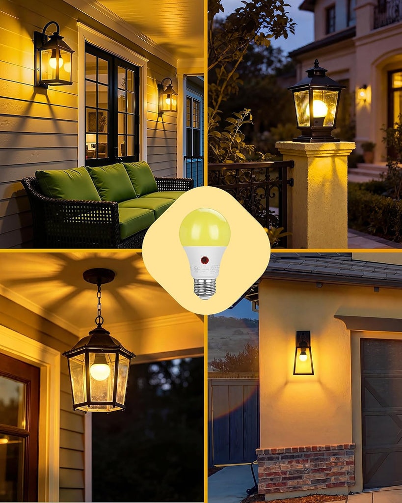Dusk to Dawn A19 LED Bug Light Bulbs, 2000K Amber E26