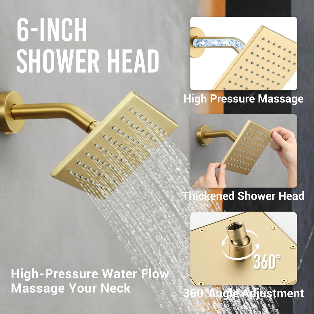 Thermostatic Dual Rainfall Shower System Brushed Gold Shower Fixtures